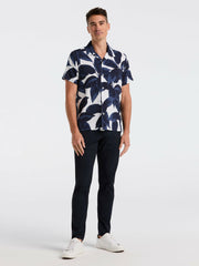 Tropical Plant Print Camp Collar Shirt -  Perry Ellis online