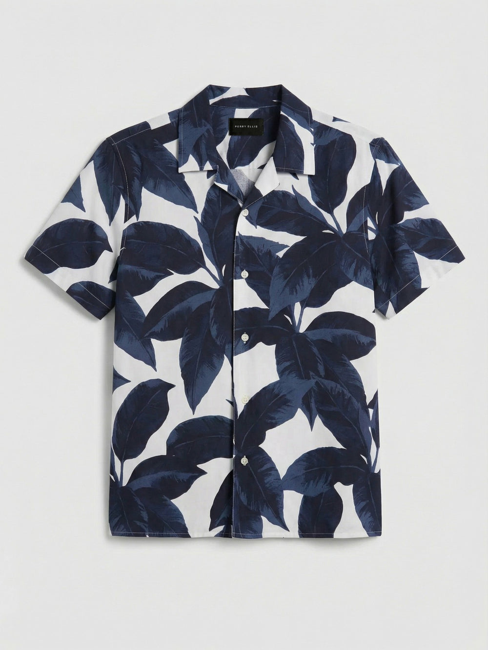 Tropical Plant Print Camp Collar Shirt -  Perry Ellis online