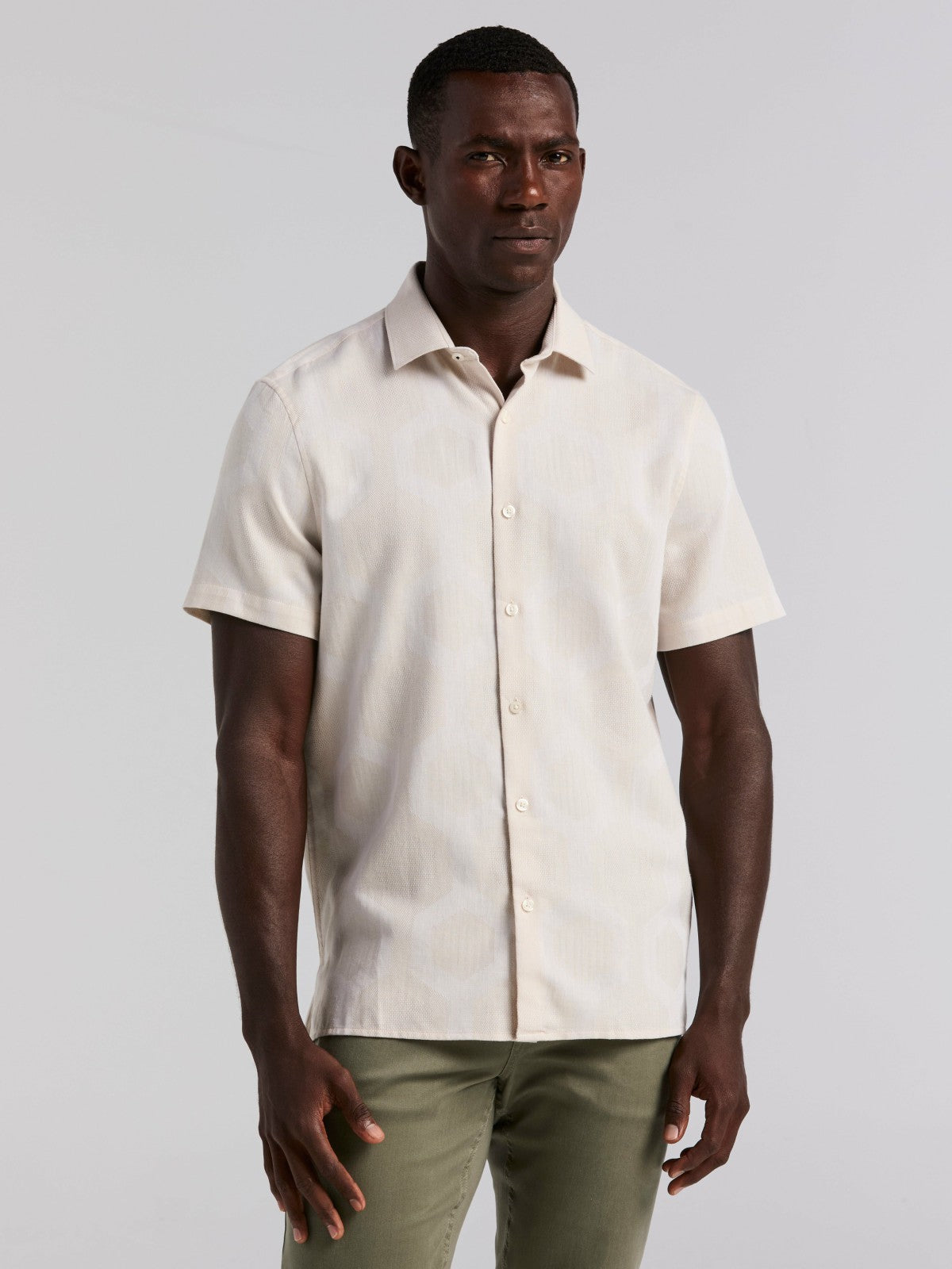 Cotton Linen Geo Jacquard Shirt -  Perry Ellis discount