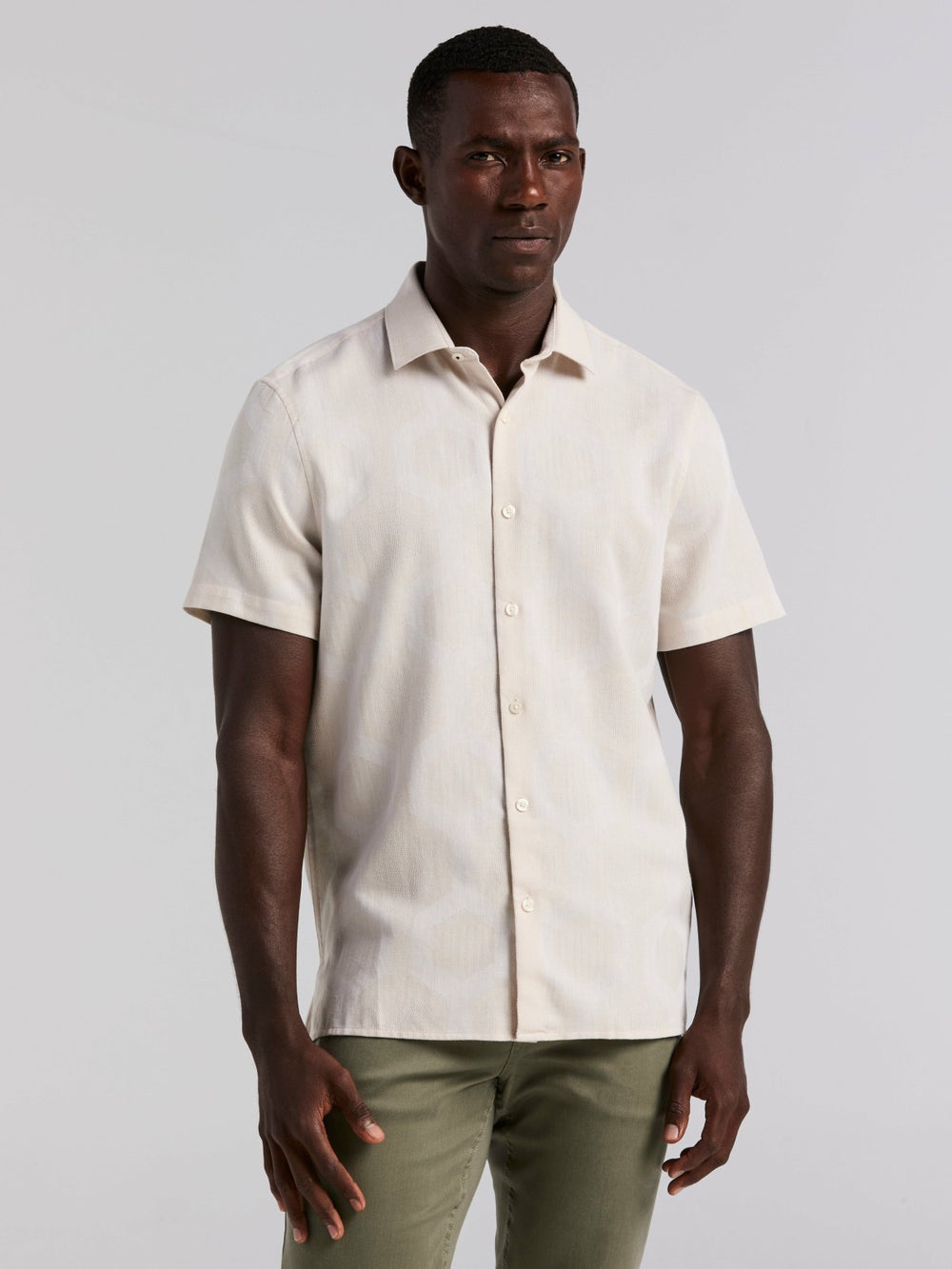 Cotton Linen Geo Jacquard Shirt -  Perry Ellis discount