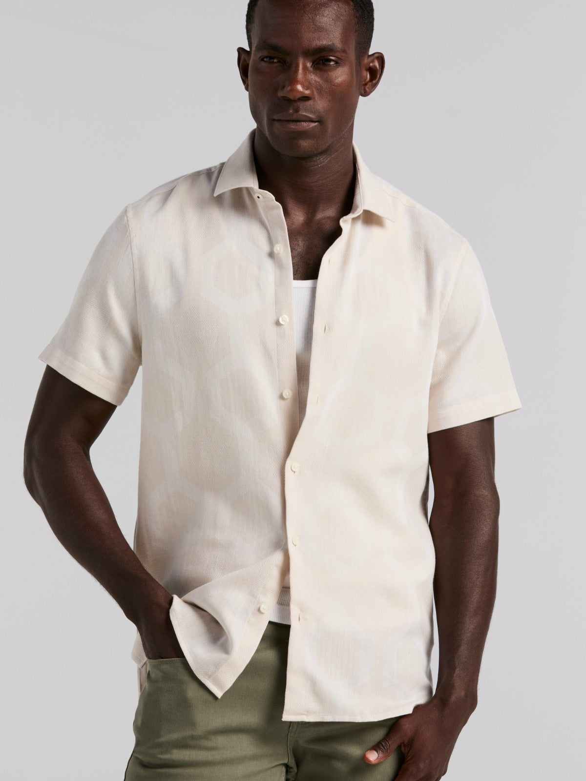 Cotton Linen Geo Jacquard Shirt -  Perry Ellis discount