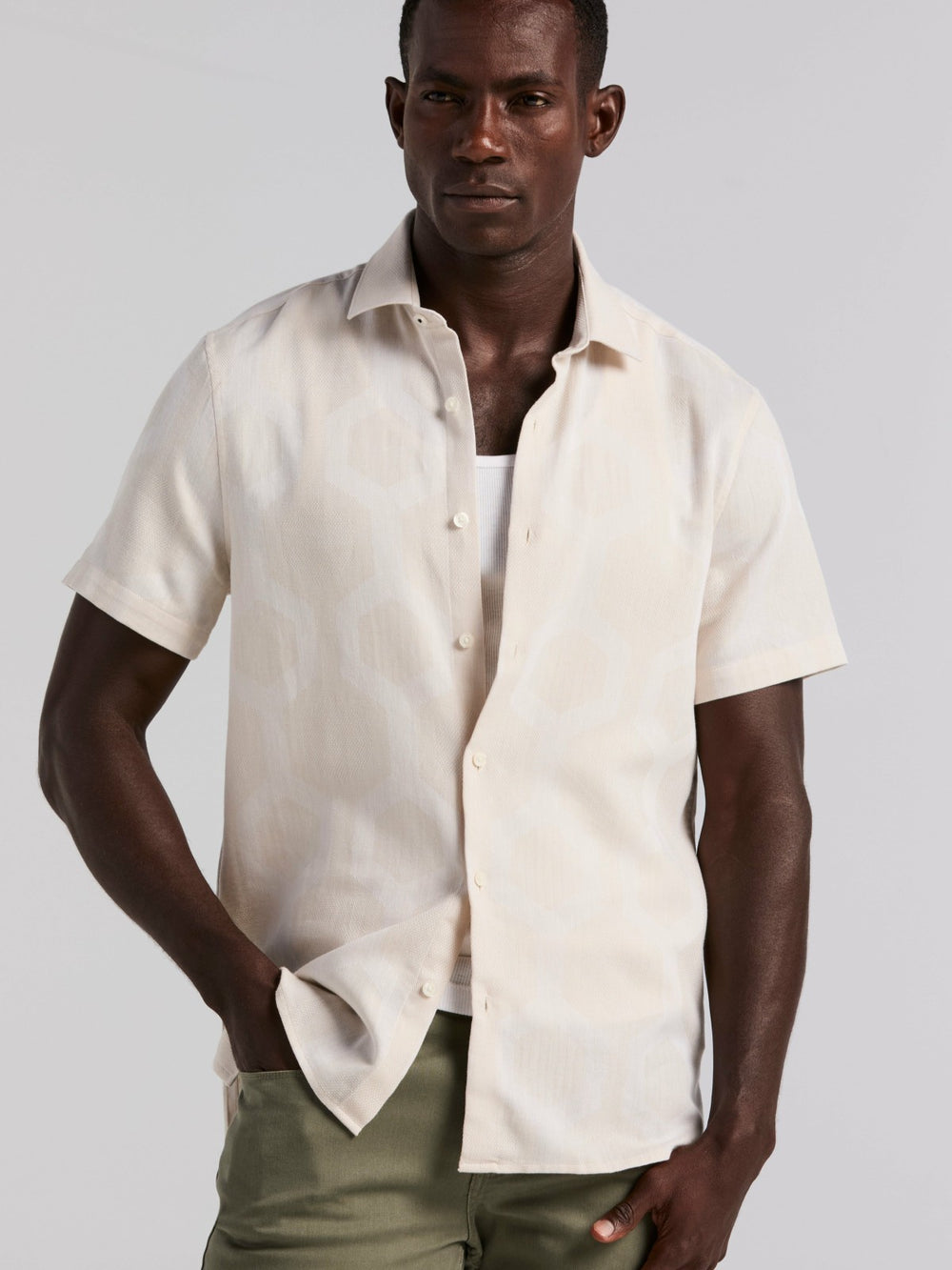 Cotton Linen Geo Jacquard Shirt -  Perry Ellis discount