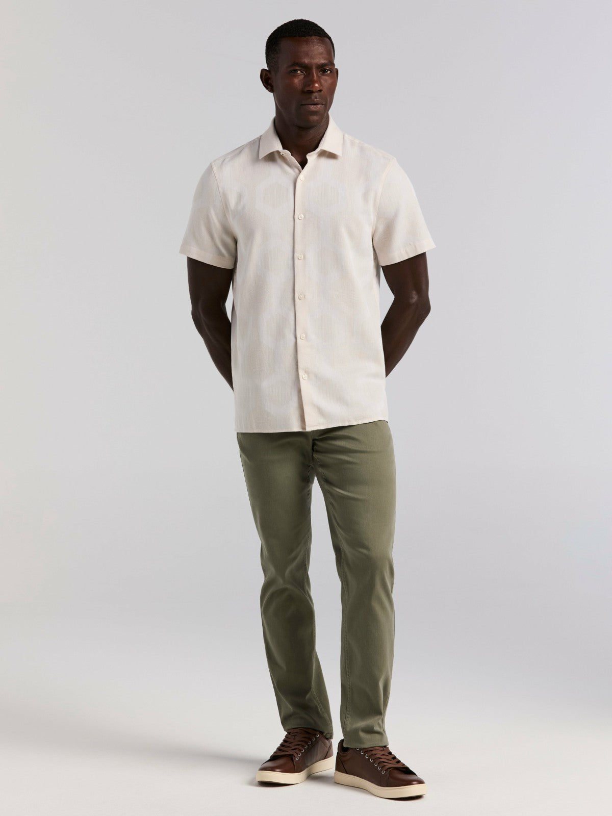 Cotton Linen Geo Jacquard Shirt -  Perry Ellis discount