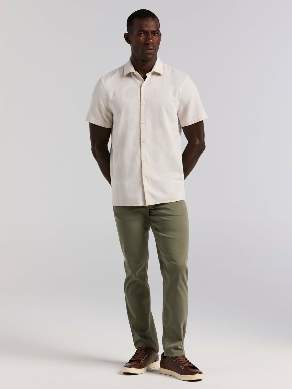 Cotton Linen Geo Jacquard Shirt -  Perry Ellis discount