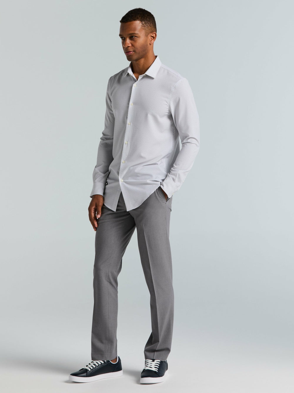 Slim Fit Total Stretch Diamond Geo Print Shirt -  Perry Ellis US