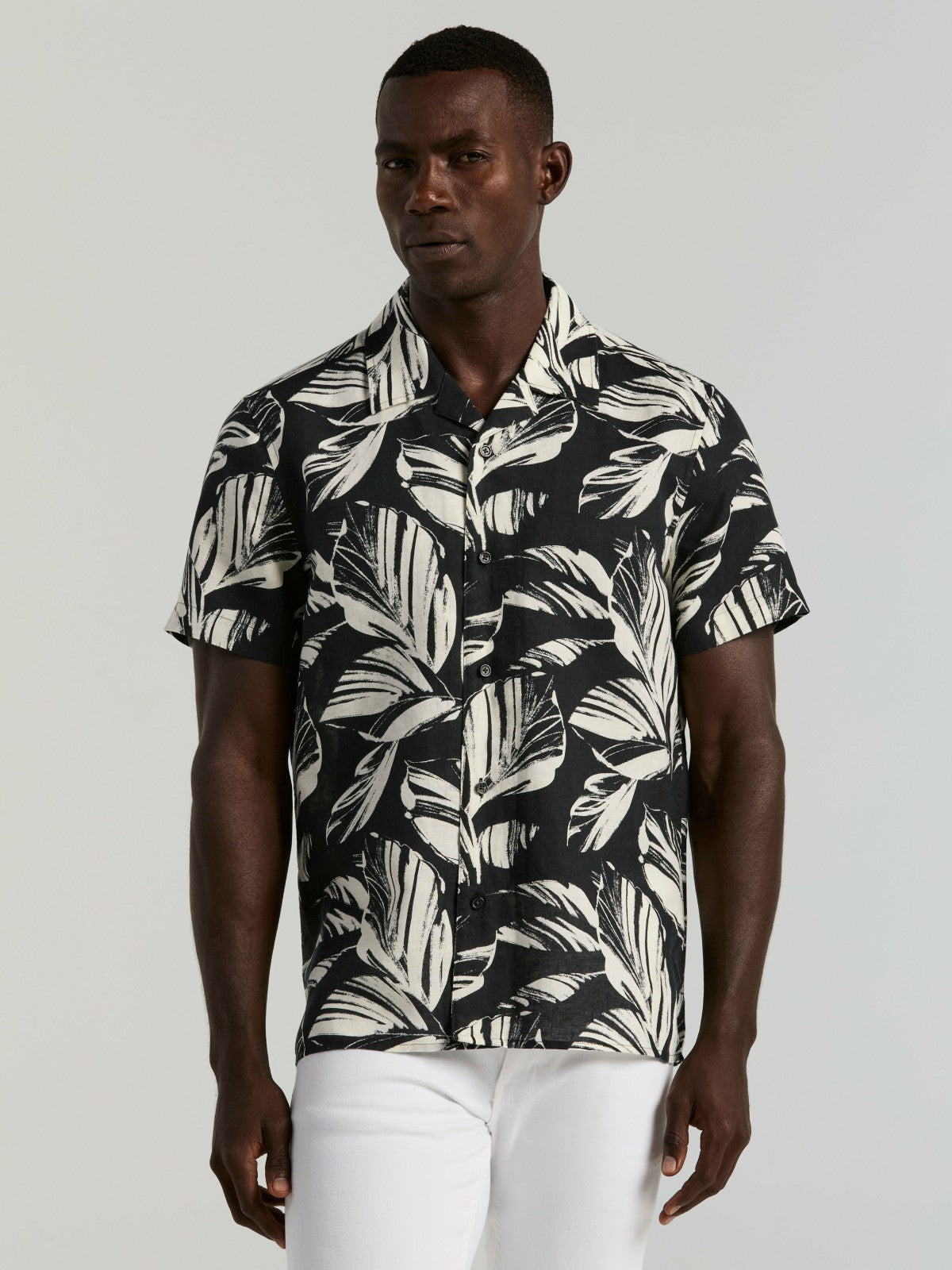 Leaf Print Camp Collar Shirt -  Perry Ellis for sale