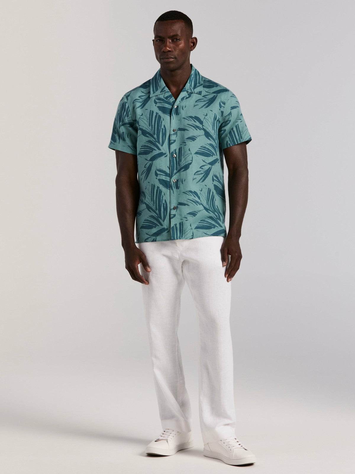 Leaf Print Camp Collar Shirt -  Perry Ellis for sale