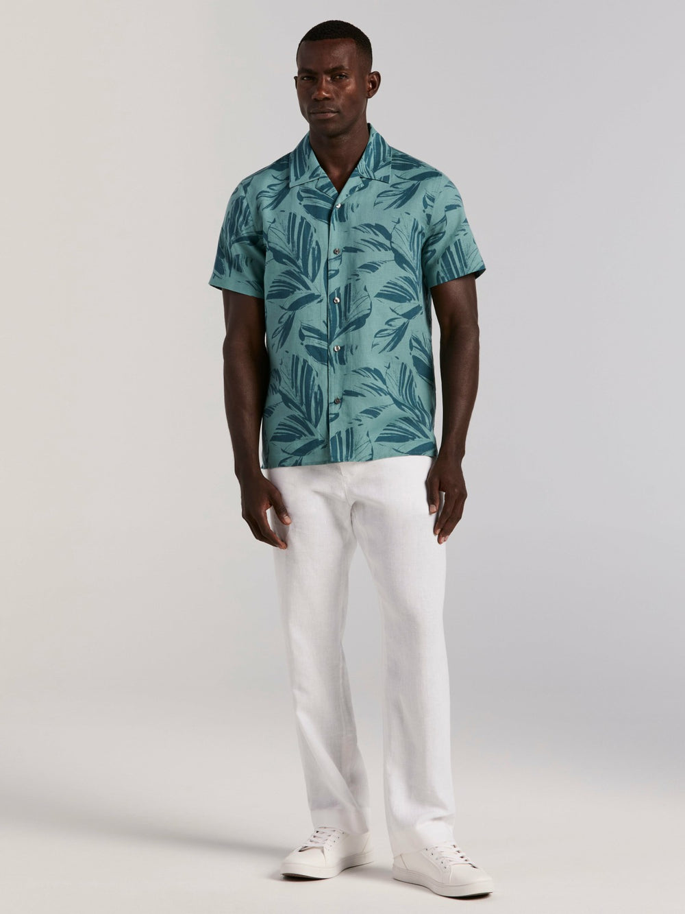 Leaf Print Camp Collar Shirt -  Perry Ellis for sale