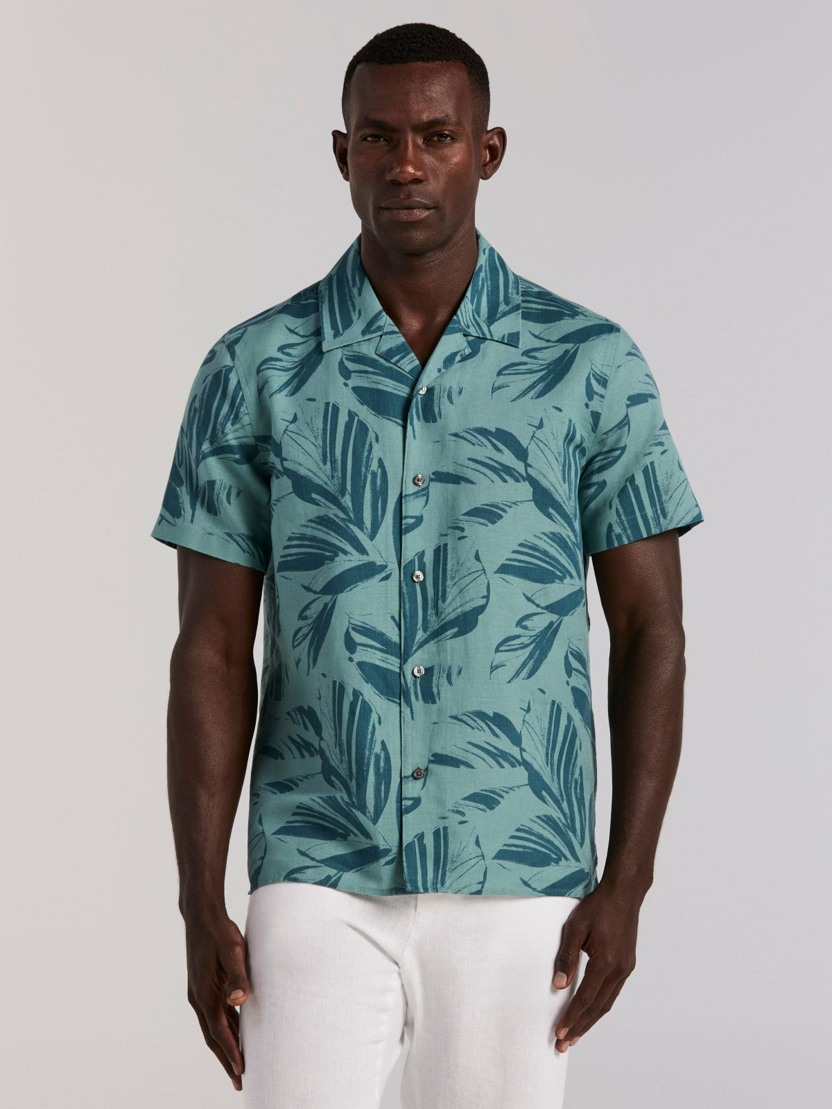 Leaf Print Camp Collar Shirt -  Perry Ellis for sale
