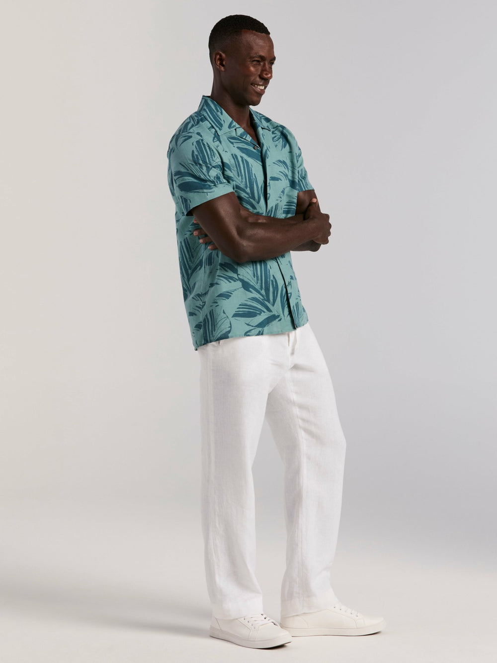 Leaf Print Camp Collar Shirt -  Perry Ellis for sale