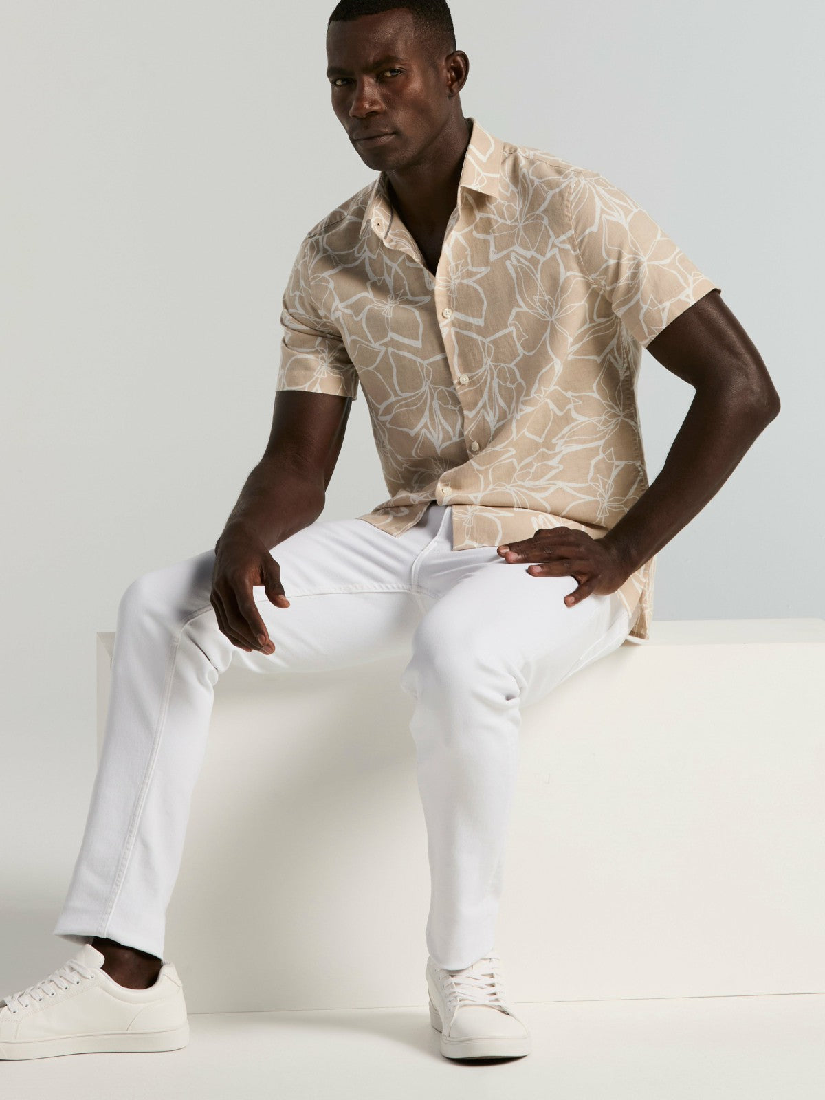 Linen Floral Print Shirt -  Perry Ellis on sale