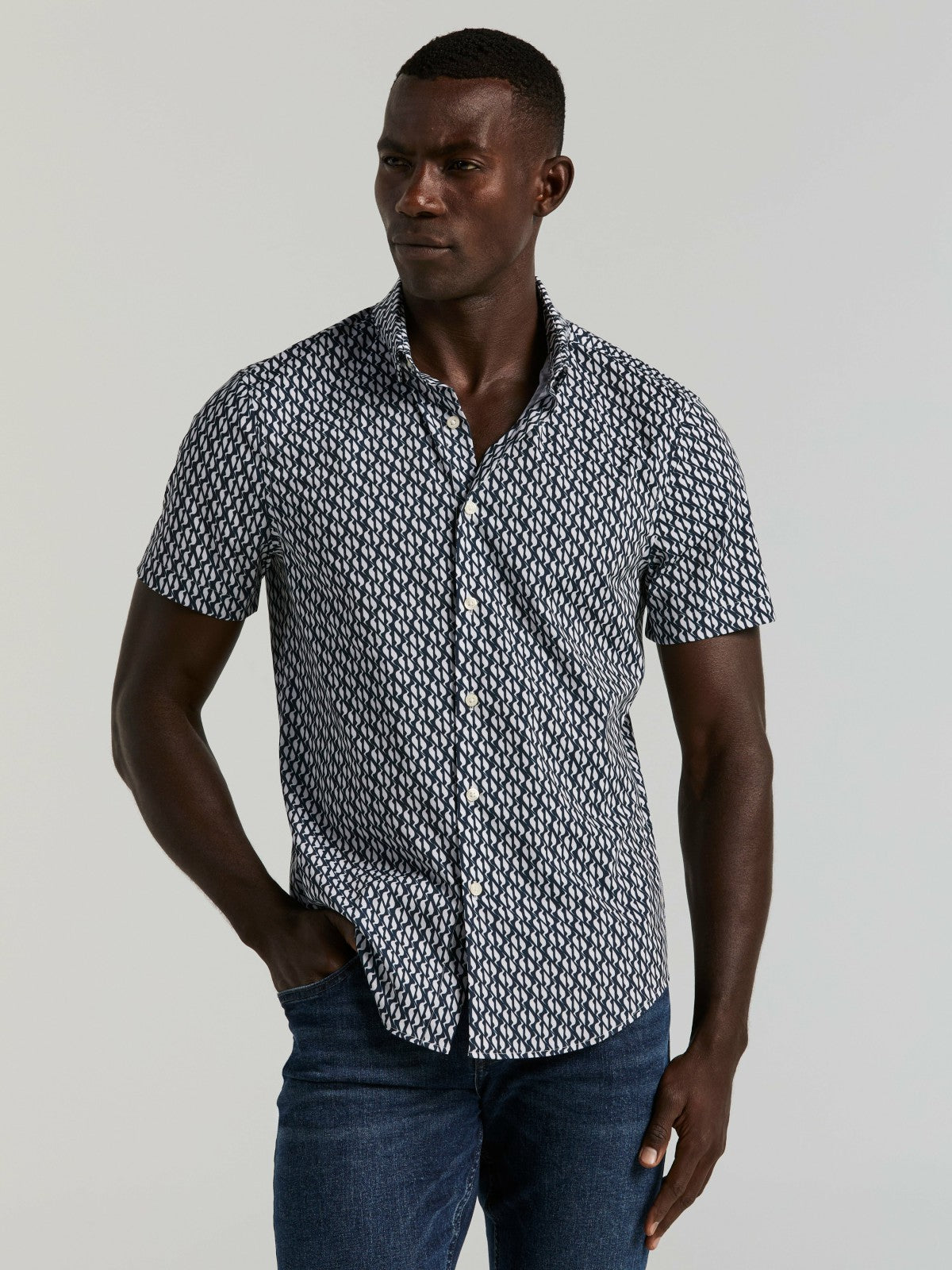 Slim Fit Wave Print Total Stretch Shirt -  Perry Ellis online
