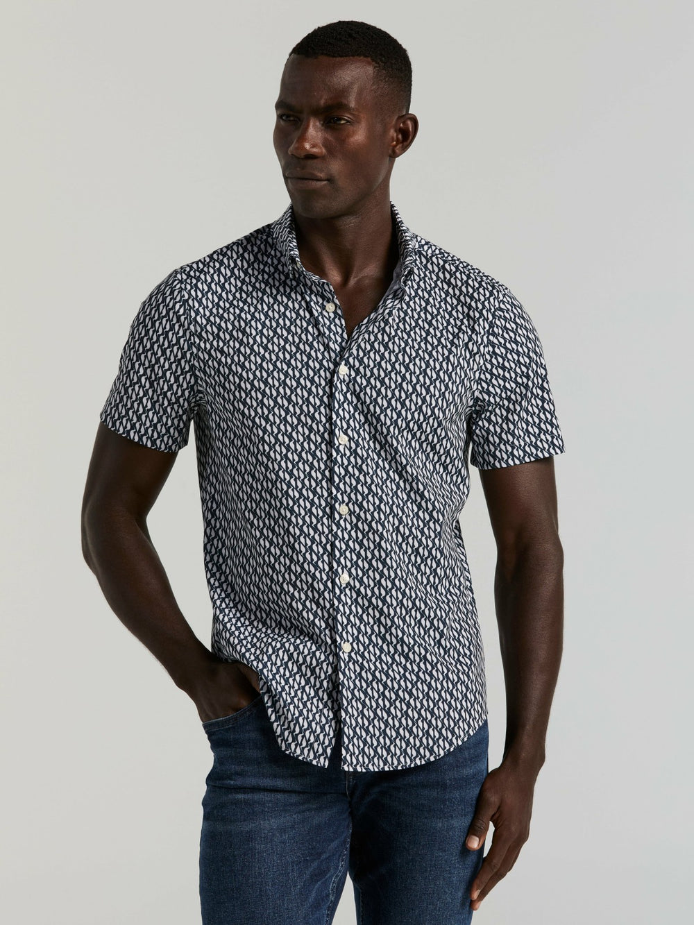 Slim Fit Wave Print Total Stretch Shirt -  Perry Ellis online