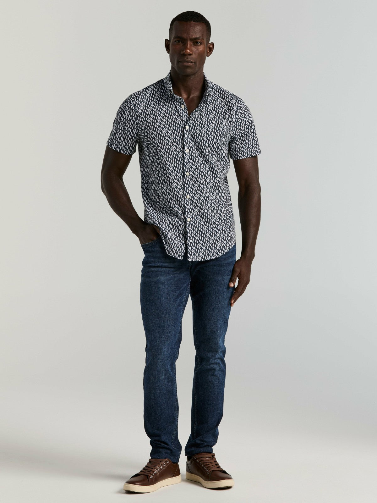 Slim Fit Wave Print Total Stretch Shirt -  Perry Ellis online