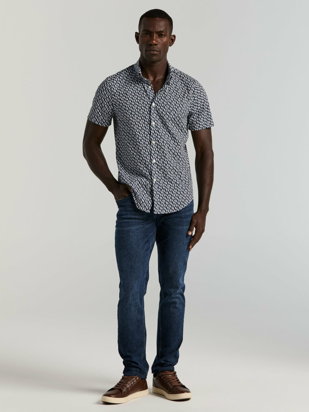 Slim Fit Wave Print Total Stretch Shirt -  Perry Ellis online