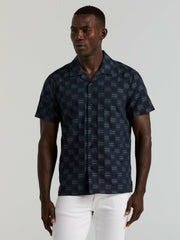 Cotton Clipped Dobby Camp Collar Shirt -  Perry Ellis US