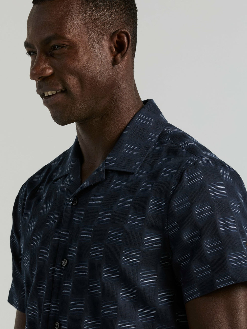 Cotton Clipped Dobby Camp Collar Shirt -  Perry Ellis US
