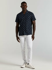 Cotton Clipped Dobby Camp Collar Shirt -  Perry Ellis US