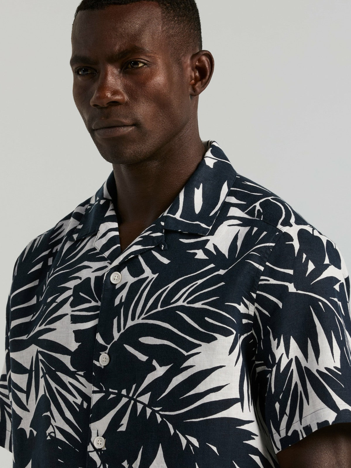 Tropical Leaf Print Camp Collar Shirt -  Perry Ellis sale