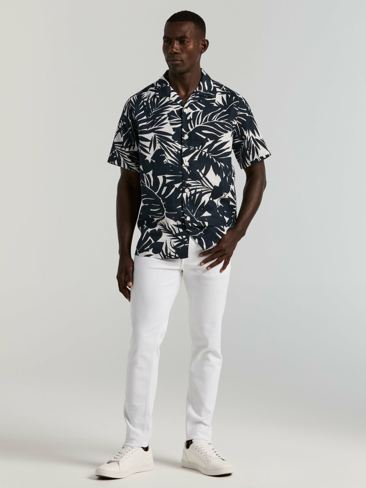 Tropical Leaf Print Camp Collar Shirt -  Perry Ellis sale