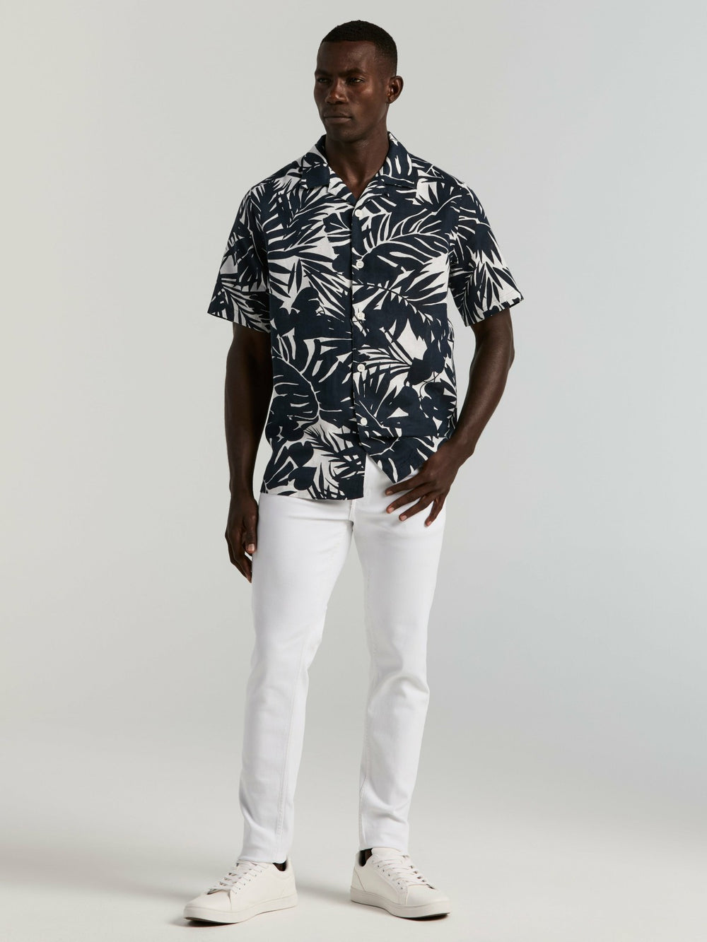 Tropical Leaf Print Camp Collar Shirt -  Perry Ellis sale