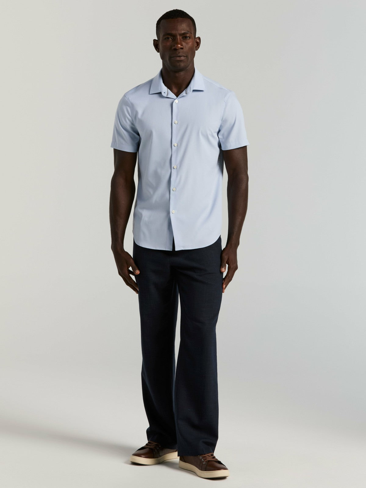 Slim Fit Total Stretch Heathered Short Sleeve Shirt -  Perry Ellis for sale