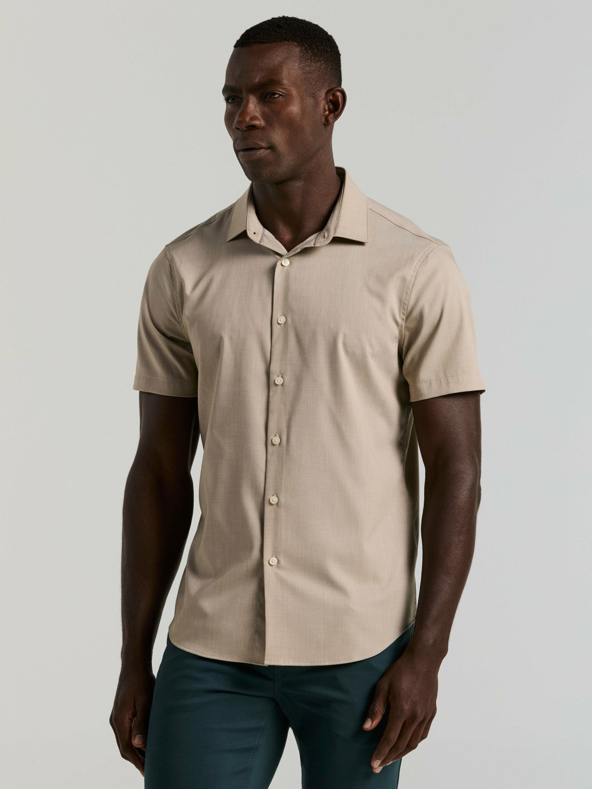 Slim Fit Total Stretch Heathered Short Sleeve Shirt -  Perry Ellis for sale