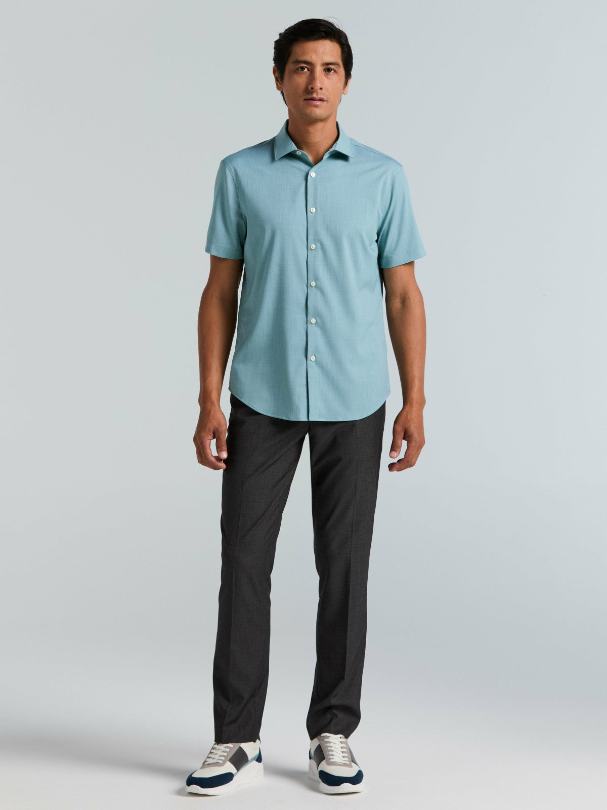 Slim Fit Total Stretch Heathered Short Sleeve Shirt -  Perry Ellis for sale