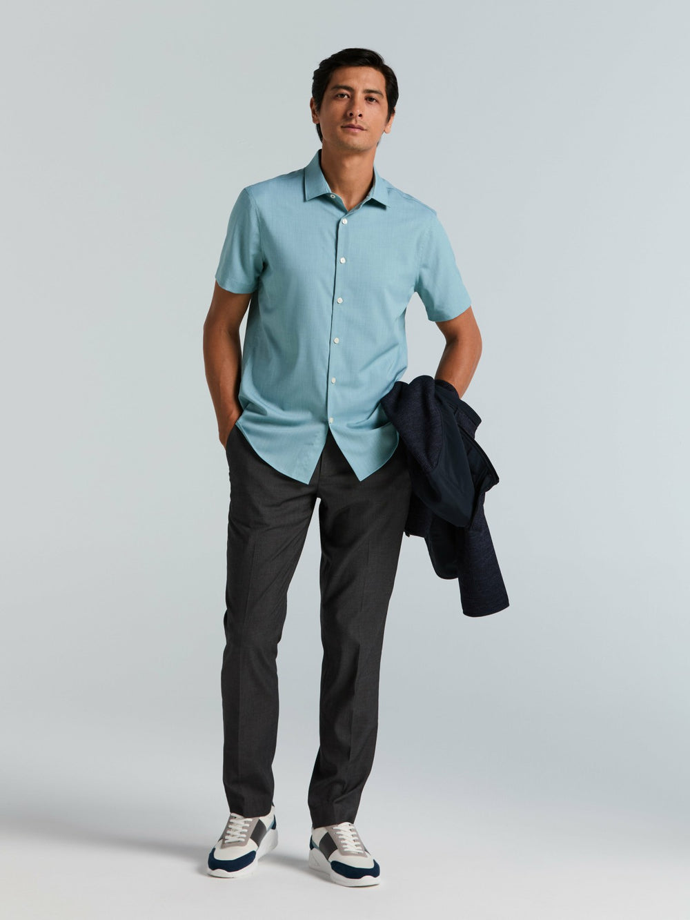 Slim Fit Total Stretch Heathered Short Sleeve Shirt -  Perry Ellis for sale