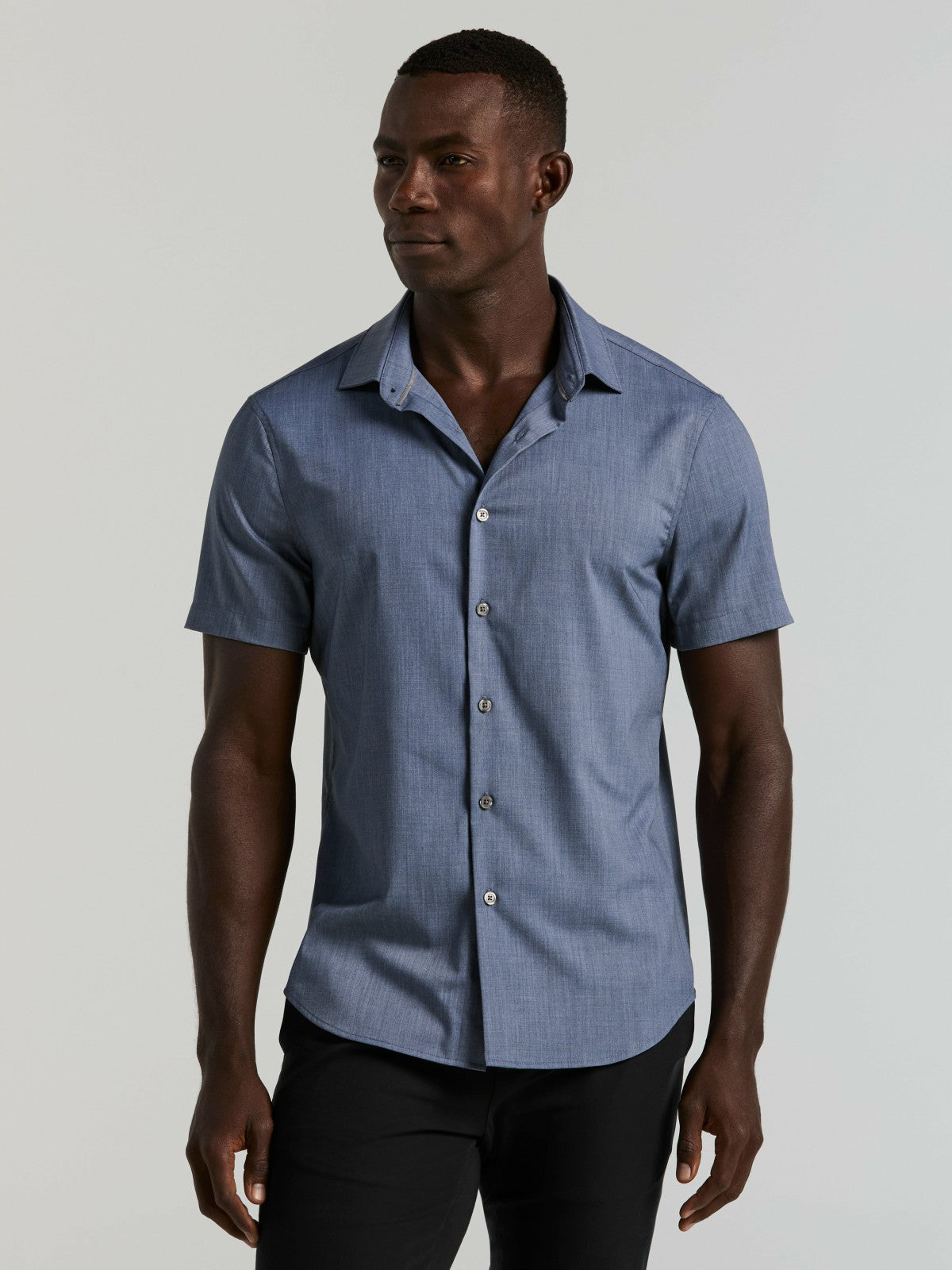 Slim Fit Total Stretch Heathered Short Sleeve Shirt -  Perry Ellis for sale