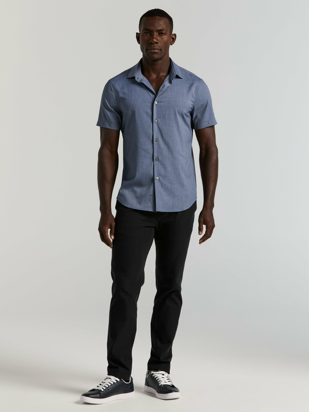 Slim Fit Total Stretch Heathered Short Sleeve Shirt -  Perry Ellis for sale