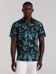 Magnolia Leaf Print Total Stretch Shirt -  Perry Ellis US
