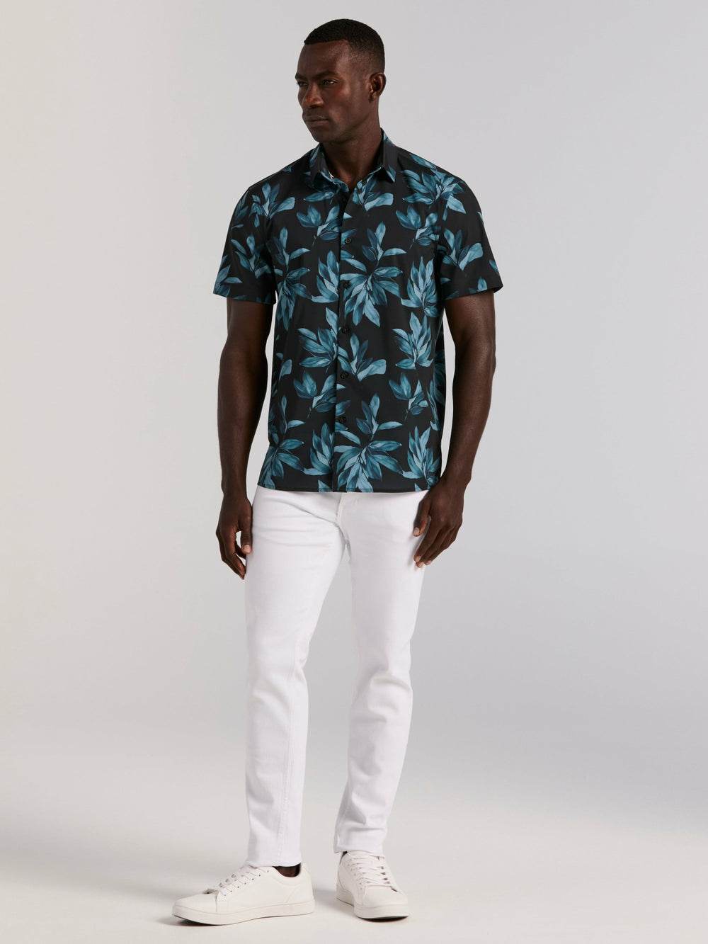 Magnolia Leaf Print Total Stretch Shirt -  Perry Ellis US