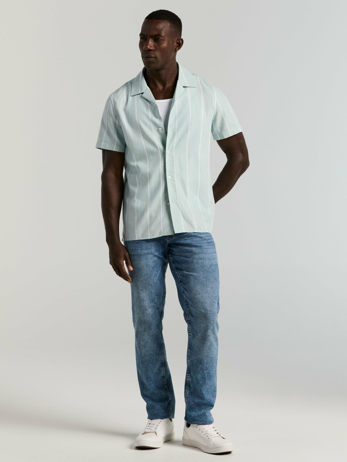 EcoVero™ Striped Camp Collar Shirt -  Perry Ellis sale