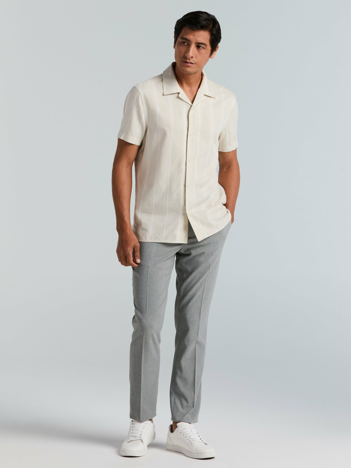 EcoVero™ Striped Camp Collar Shirt -  Perry Ellis sale