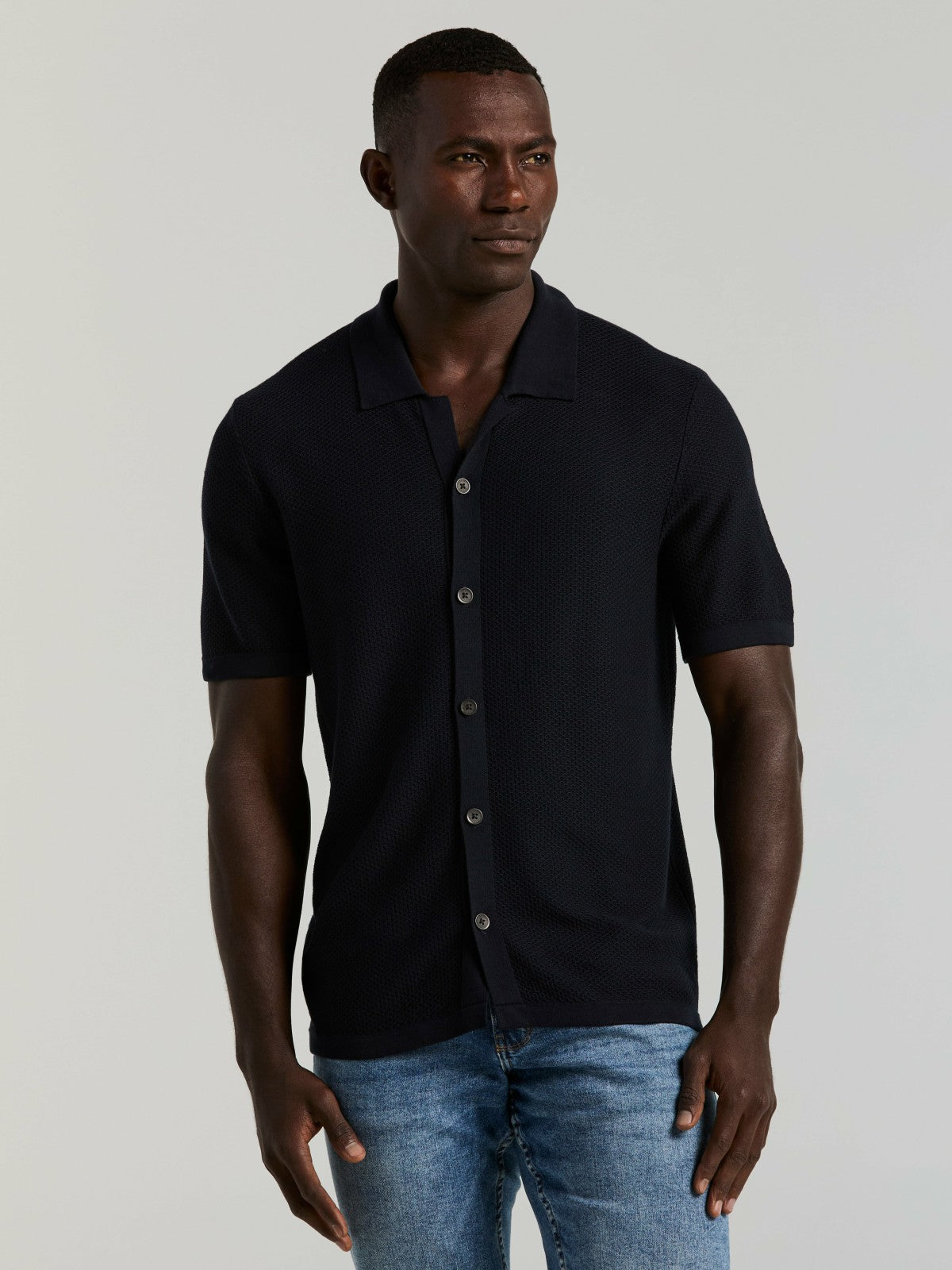 Short Sleeve Button Front Sweater -  Perry Ellis for sale