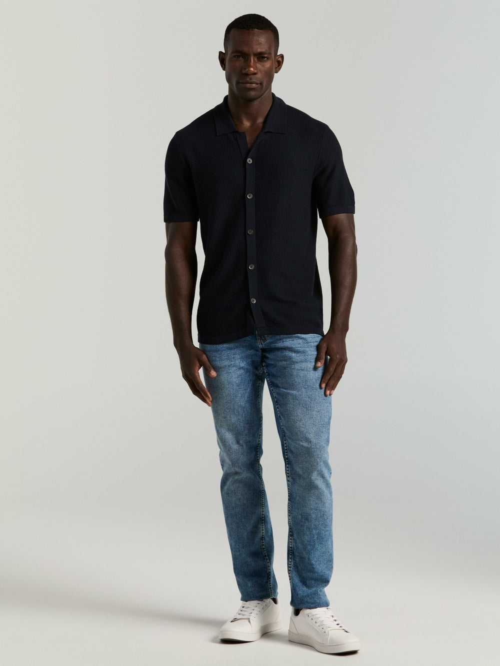 Short Sleeve Button Front Sweater -  Perry Ellis for sale