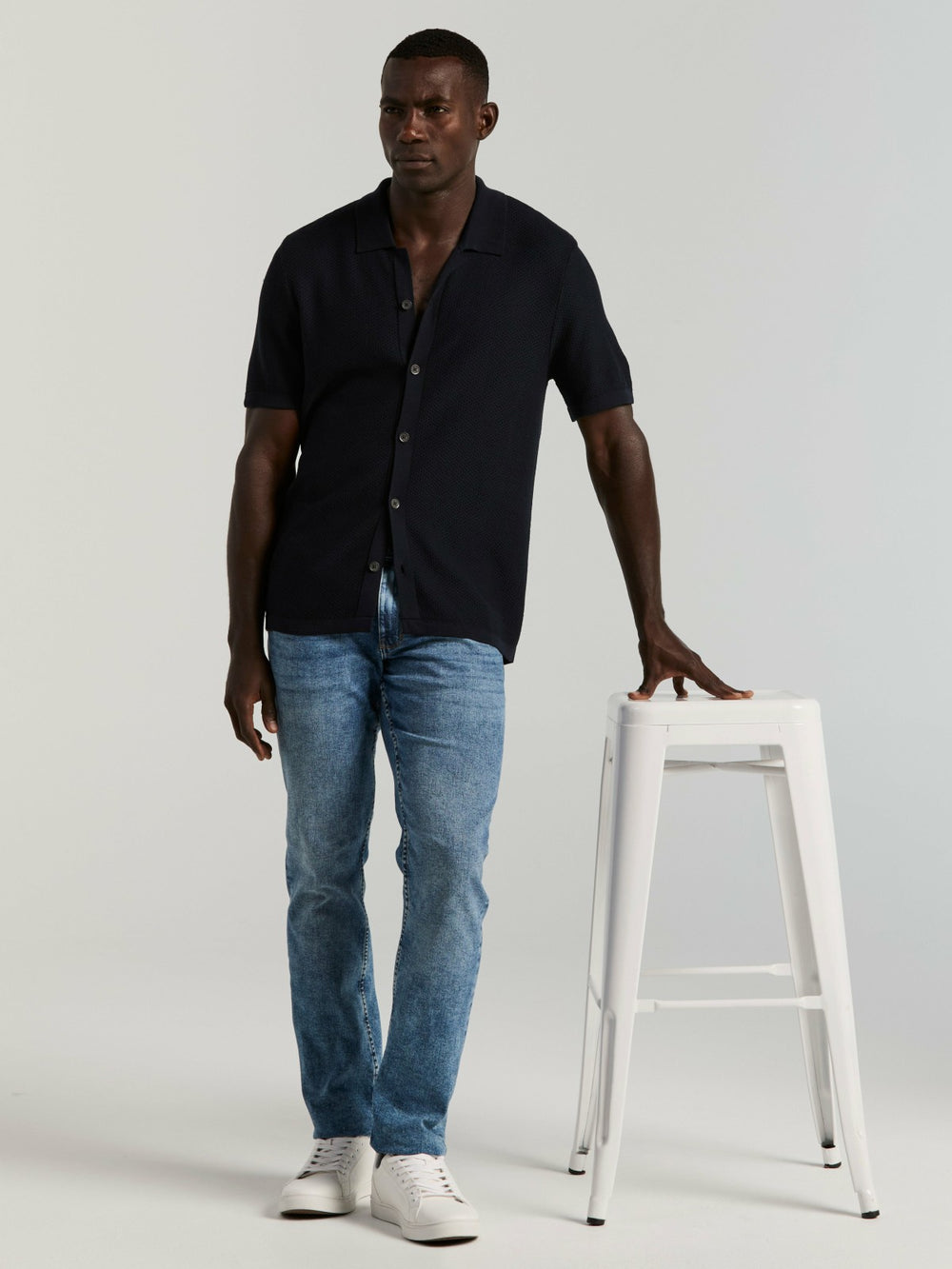 Short Sleeve Button Front Sweater -  Perry Ellis for sale