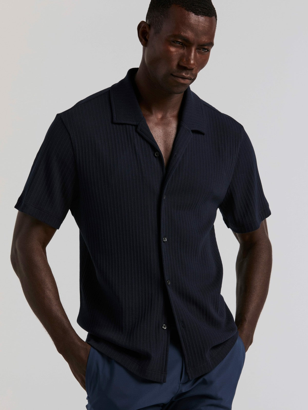 Vertical Stripe Jacquard Button Front Knit -  Perry Ellis online