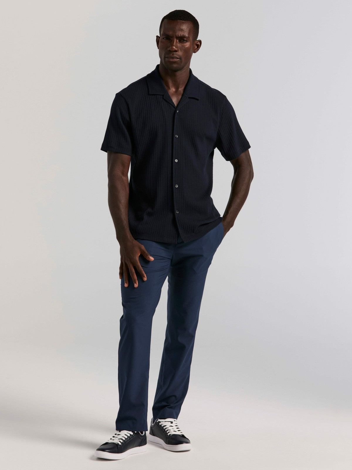 Vertical Stripe Jacquard Button Front Knit -  Perry Ellis online