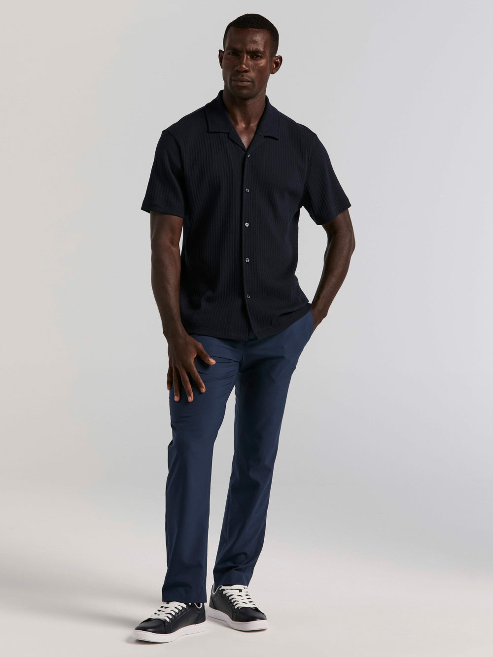 Vertical Stripe Jacquard Button Front Knit -  Perry Ellis online