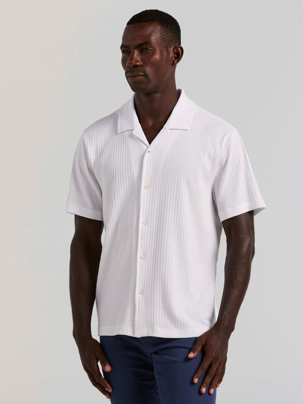 Vertical Stripe Jacquard Button Front Knit -  Perry Ellis online
