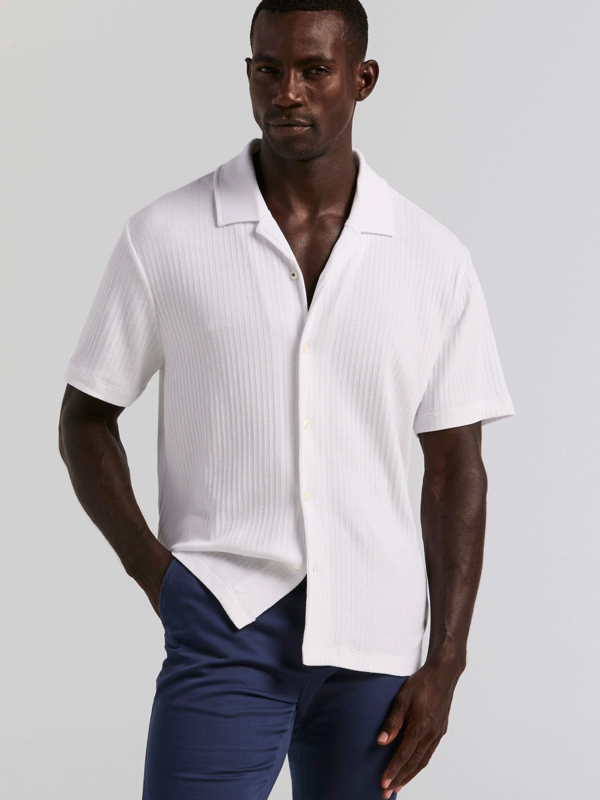 Vertical Stripe Jacquard Button Front Knit -  Perry Ellis online
