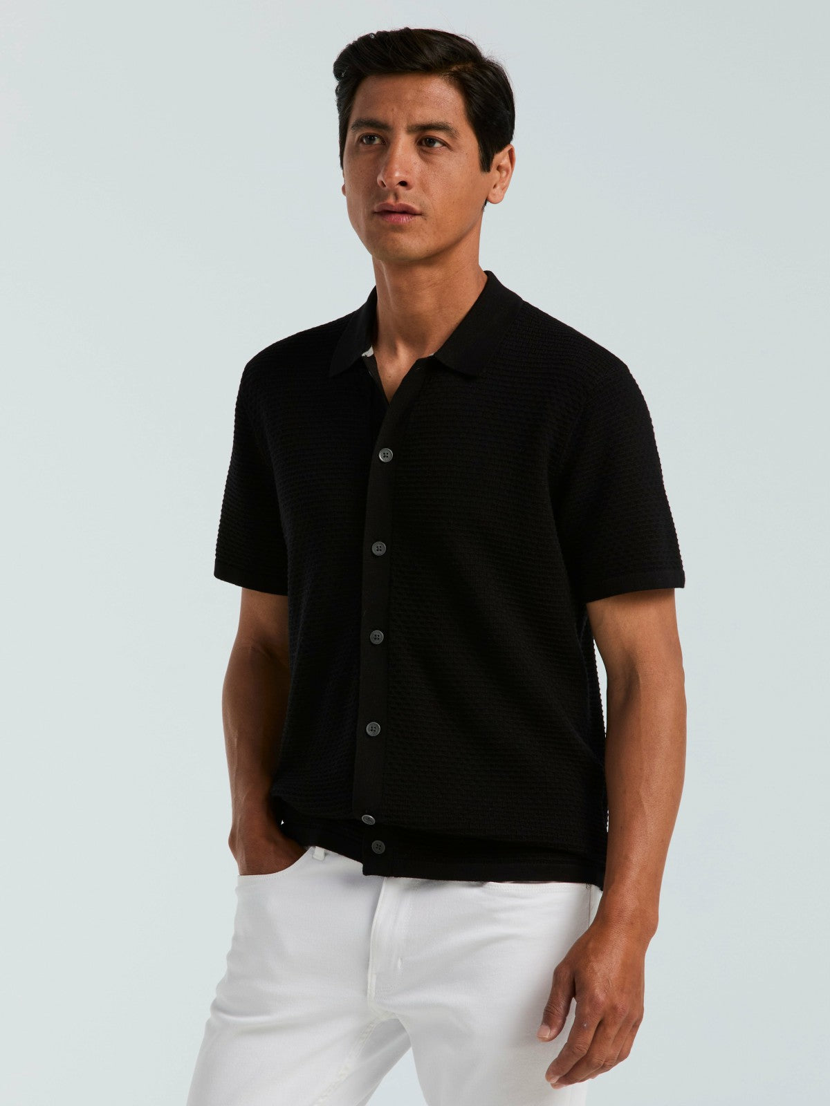 Cotton Wavy Knit Button Front Sweater -  Perry Ellis US
