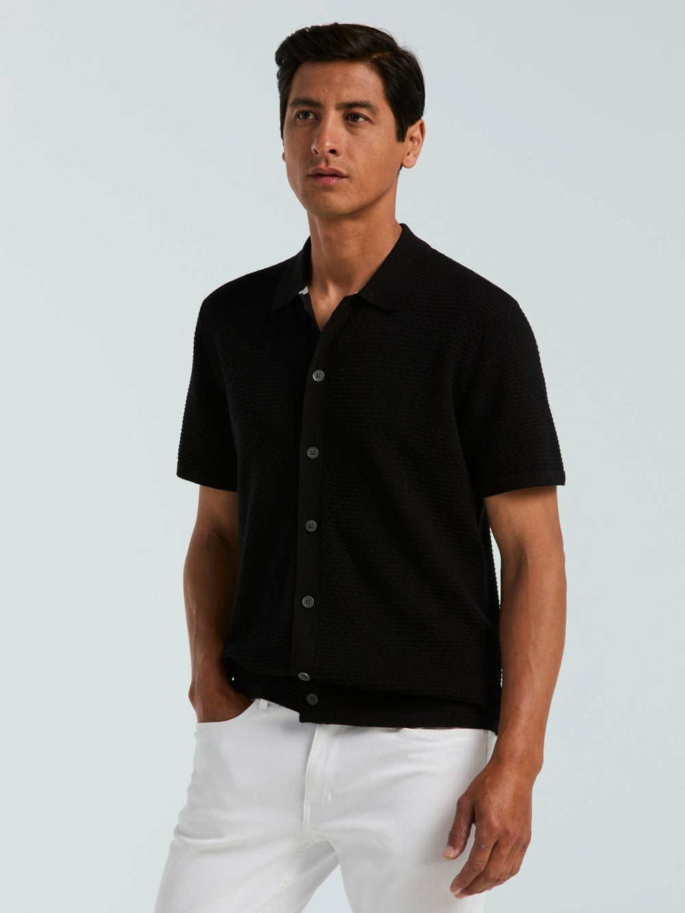 Cotton Wavy Knit Button Front Sweater -  Perry Ellis US