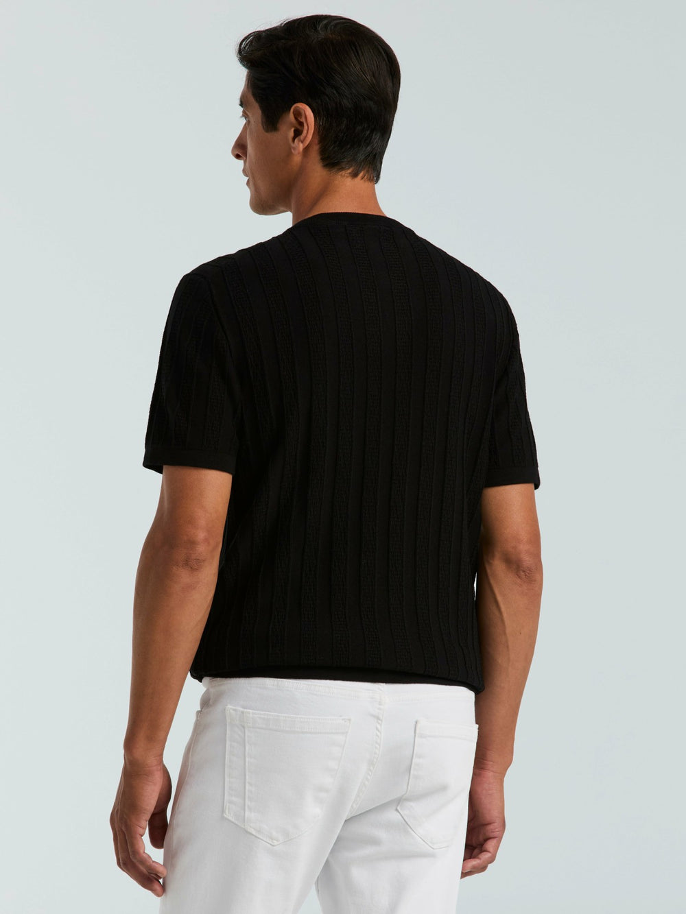 Cotton Textured Striped Button Crew Neck Sweater -  Perry Ellis sale