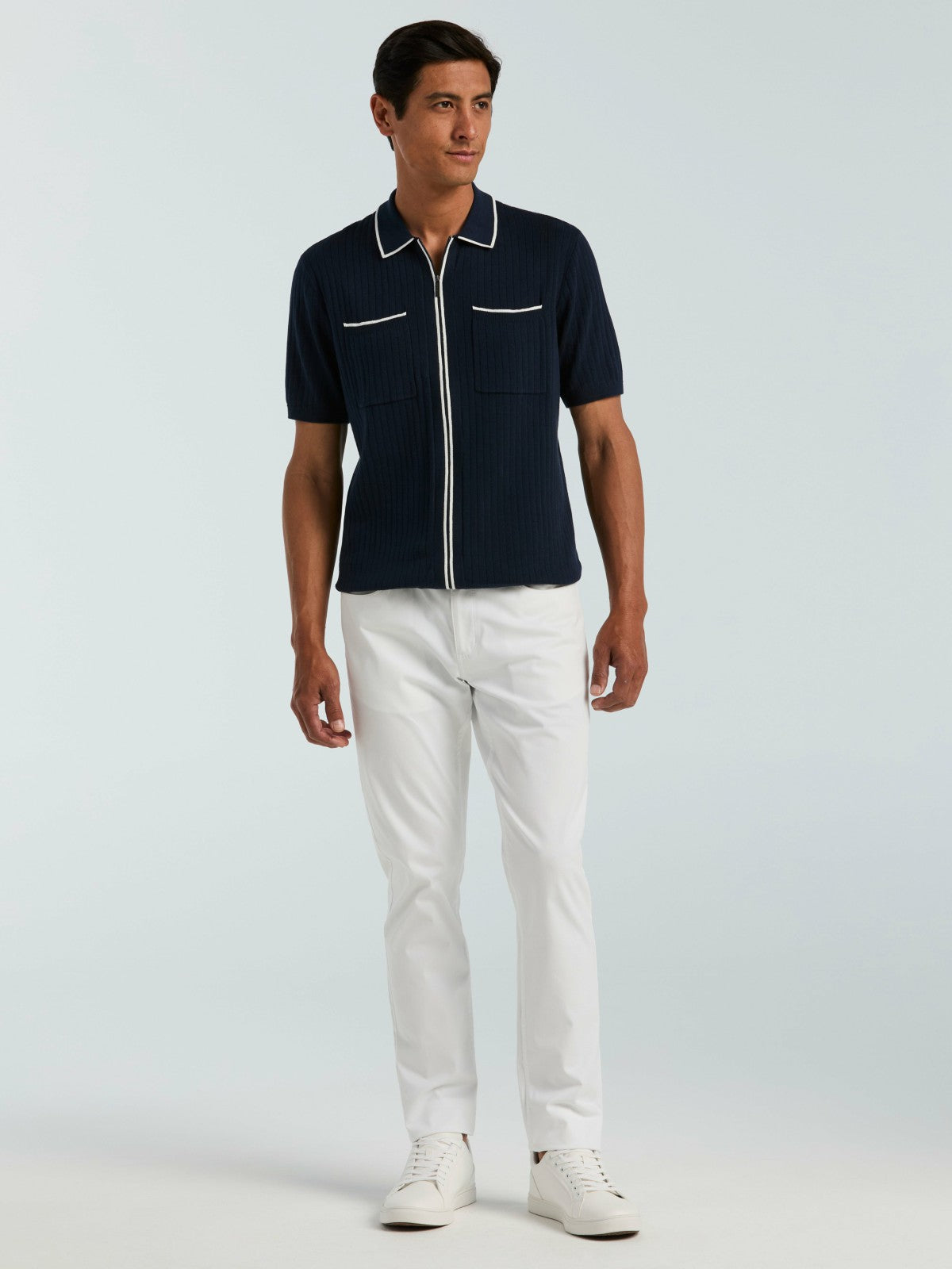 Cotton Tipped Ribbed Full Zip Sweater -  Perry Ellis for sale