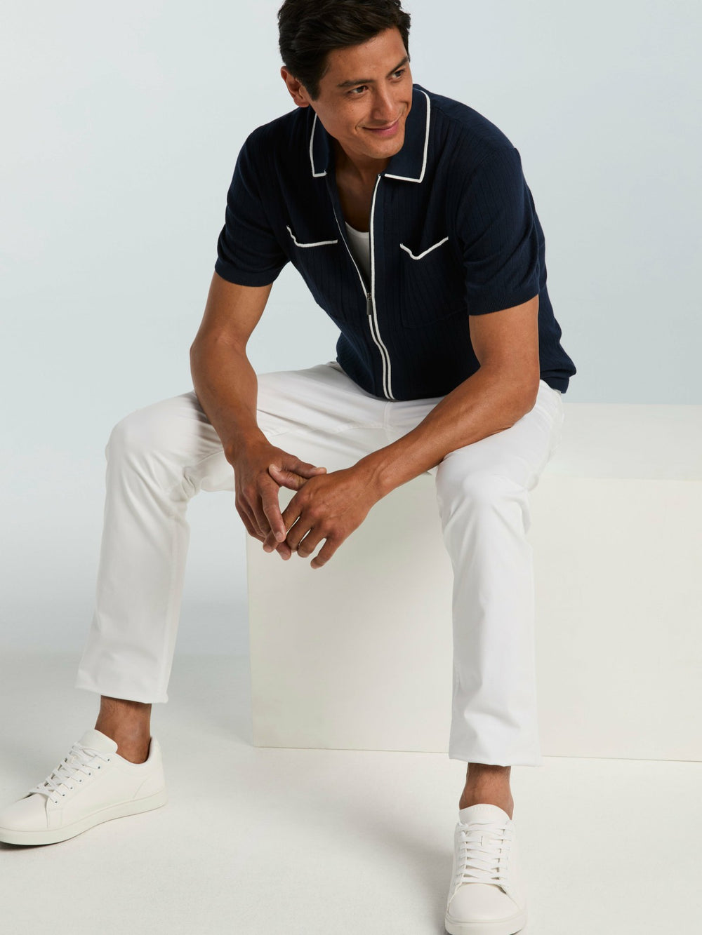 Cotton Tipped Ribbed Full Zip Sweater -  Perry Ellis for sale