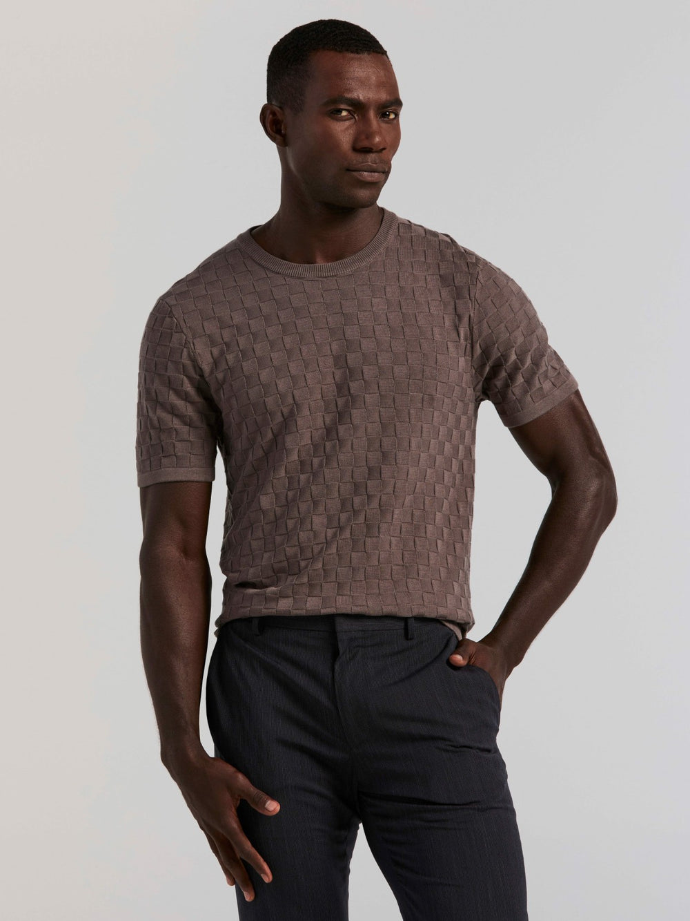 Square Pattern Crew Neck Sweater Tee -  Perry Ellis on sale