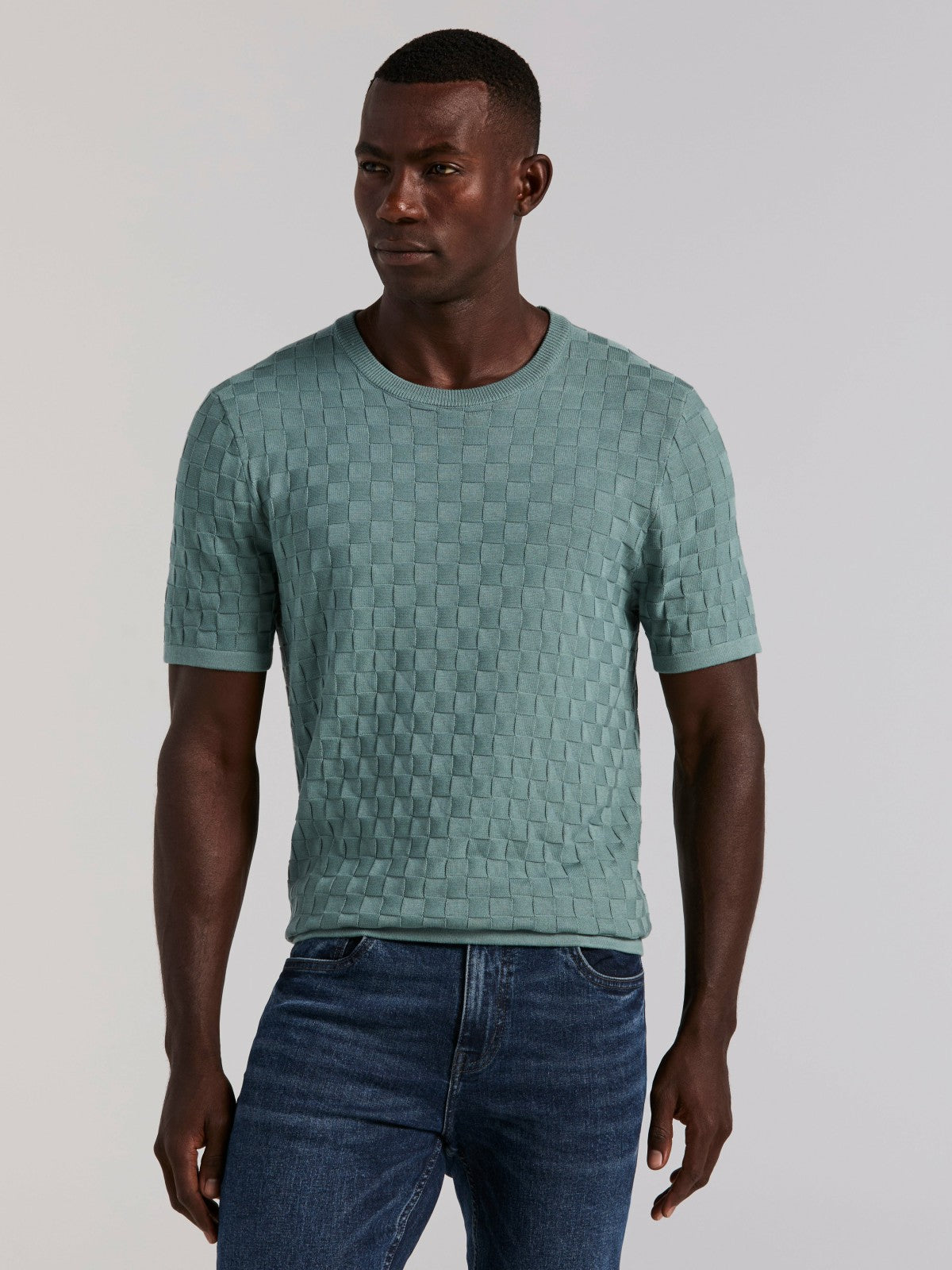 Square Pattern Crew Neck Sweater Tee -  Perry Ellis on sale